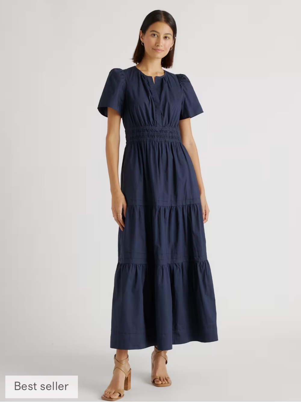 100% Organic Cotton Poplin Tiered Navy Maxi
Dress New
